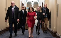 Deputy Prime Minister and Minister of Finance Chrystia Freeland makes her way to a cabinet meeting on Parliament Hill, Tuesday, November 21, 2023 in Ottawa.  THE CANADIAN PRESS/Adrian Wyld