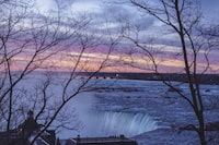 Pre sunrise at Horseshoe Falls on the day of the Solar Eclipse that will take place across parts of the United States and Canada, at Niagara Falls, Ontario, Canada, April 8, 2024.  (Carlos Osorio/The Globe and Mail) 