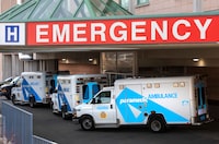 Several Ontario municipalities say their paramedic services are under immense pressure, with worrying stretches of times during which no ambulances are available to respond to calls – but the province doesn't track the problem. Ambulances are seen at a hospital in Toronto on Tuesday, April 6, 2021. THE CANADIAN PRESS/Frank Gunn
