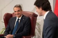 Prime Minister Justin Trudeau attends a bilateral meeting with Greece's Prime Minister Kyriakos Mitsotakis in Montreal, Sunday, March 24, 2024. THE CANADIAN PRESS/Christinne Muschi