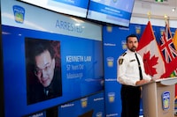 Montreal police say they are investigating allegations that an Ontario man accused of sending lethal substances to people who later took their own lives also sent those chemicals to Montreal residents. Insp. Simon James of York Regional Police speaks to the media during a press conference regarding the case of the Ontario man accused of selling a deadly substance online, in Mississauga, Ont, on Tuesday, August 29, 2023. THE CANADIAN PRESS/Arlyn McAdorey