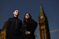 FOR BILL CURRY STORY ONLY -Ritika Dutt and Amir Morv on Parliament Hill in Ottawa August 31, 2023. Photograph by Blair Gable