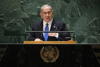 Israeli Prime Minister Benjamin Netanyahu addresses the 78th Session of the U.N. General Assembly in New York City, U.S., September 22, 2023. REUTERS/Brendan McDermid