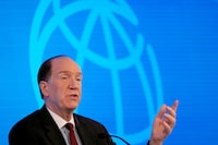 FILE PHOTO: World Bank President David Malpass holds a news conference at the headquarters of the International Monetary Fund during the annual meetings of the two organizations in Washington, U.S., October 13, 2022. REUTERS/James Lawler Duggan