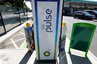 FILE PHOTO: A BP Pulse electric vehicle charging point is seen in London, Britain, July 16, 2021. Picture taken July 16, 2021.  REUTERS/Peter Nicholls/File Photo