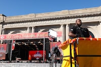 KANSAS CITY, MISSOURI - FEBRUARY 14: Law enforcement responds to a shooting at Union Station during the Kansas City Chiefs Super Bowl LVIII victory parade on February 14, 2024 in Kansas City, Missouri. Several people were shot and two people were detained after a rally celebrating the Chiefs Super Bowl victory. (Photo by Jamie Squire/Getty Images)