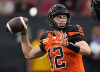 The Kansas City Chiefs confirmed they hosted 24-year-old, Victoria native, CFL star quarterback Nathan Rourke for a workout Monday. Rourke passes during the first half of a pre-season CFL football game against the Saskatchewan Roughriders in Vancouver, on June 3, 2022. THE CANADIAN PRESS/Darryl Dyck