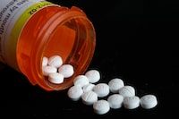This Aug. 29, 2018, file photo shows an arrangement of prescription oxycodone pills in New York. Opioids should not be prescribed to treat acute neck and lower-back pain, new research suggests. THE CANADIAN PRESS/AP/Mark Lennihan