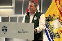 New Brunswick Natural Resources Minister Mike Holland speaks in Fredericton, Wednesday, Sept. 30, 2023. New Brunswick Premier Blaine Higgs is downplaying the immediate departure of one of his ministers and the news that another won't run in the upcoming general election. THE CANADIAN PRESS/ Hina Alam