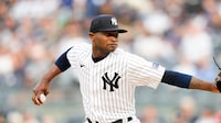 New York Yankees' Domingo German pitches during the first inning of a baseball game against the New York Mets Tuesday, July 25, 2023, in New York. (AP Photo/Frank Franklin II)