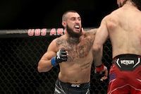 Charles Jourdain in action against Shane Burgos during their mixed martial arts bout at UFC on ABC 3, Saturday, July 16, 2022, in Elmont, NY. Canadian featherweight Jourdain will face Kron Gracie on May 6 at UFC 288 in Newark, N.J. THE CANADIAN PRESS/AP-Gregory Payan