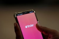 The dating app Tinder is shown on a mobile phone in this picture illustration taken September 1, 2020.  REUTERS/Akhtar Soomro/Illustration/File Photo