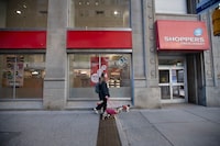 The Shoppers Drug Mart location at the south east corner of King St. East and Yonge St. in downtown Toronto, is photographed on Feb 6, 2024. (Fred Lum/The Globe and Mail)
