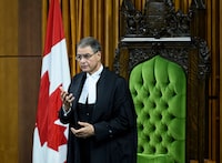 Speaker of the House of Commons Anthony Rota rises in the House of Commons on Parliament Hill in Ottawa, on Monday, Sept. 25, 2023. Rota says he is deeply sorry that he has offended many people by praising a member of a Nazi unit as a Ukrainian war hero.THE CANADIAN PRESS/Justin Tang