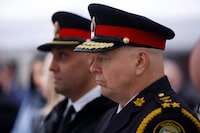 Toronto Police Chief Myron Demkiw attends a press conference in Toronto on Monday, May 1, 2023. Demkiw says officers are responding to a significantly higher number of hate crime calls since the start of the Israel-Hamas war in 2023 and over half of the reports this year allege antisemitism. THE CANADIAN PRESS/Cole Burston