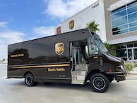 FILE PHOTO: United Parcel Service's (UPS) newly launched electric delivery truck is seen in Compton, California, U.S., September 13, 2023. REUTERS/Lisa Baertlein/File Photo