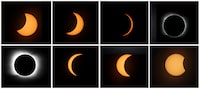 A total solar eclipse is more than just the moon covering the sun; it's a multi-phase spectacle that can cause a number of unusual phenomena, if the weather is right. This photo combo shows the sequence of a total solar eclipse seen from Piedra del Aguila, Argentina, Monday, Dec. 14, 2020. THE CANADIAN PRESS/AP-Natacha Pisarenko