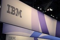 FILE PHOTO: The logo for IBM is seen at the SIBOS banking and financial conference in Toronto, Ontario, Canada October 19, 2017.   REUTERS/Chris Helgren/File Photo