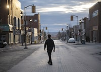 A quiet street in downtown Timmins, Ont. is photographed on April 10, 2021. Fred Lum/The Globe and Mail.  