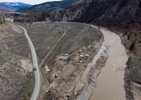 A property affected by November flooding of the Nicola River is seen along Highway 8 on the Shackan Indian Band, northwest of Merritt, B.C., on Thursday, March 24, 2022. THE CANADIAN PRESS/Darryl Dyck