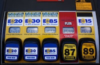FILE PHOTO: A gas pump displays the price for E15, a gasoline with 15 percent of ethanol, and various other ethanol blends at a gas station in Nevada, Iowa, United States, May 17, 2015. REUTERS/Jim Young/File Photo