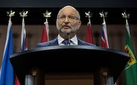 Justice Minister and Attorney General of Canada David Lametti speaks during a news conference, Thursday, February 2, 2023 in Ottawa.  THE CANADIAN PRESS/Adrian Wyld