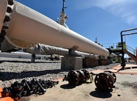 Fresh nuts, bolts and fittings are ready to be added to the east leg of the pipeline near St. Ignace as Enbridge prepares to test the east and west sides of the Line 5 pipeline under the Straits of Mackinac in Mackinaw City, Mich., on June 8, 2017.