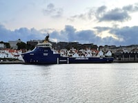 FILE PHOTO: An offshore oil and gas platform supply vessel is docked at a pier in Stavanger, Norway, August 9, 2021. Picture taken August 9, 2021. REUTERS/Nerijus Adomaitis/File Photo
