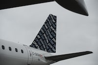 The Embraer E195-E2 before it’s inaugural flight from Pearson Airport during a Porter airlines flight preview in Toronto, on Friday Jan. 27, 2023. (Christopher Katsarov/The Globe and Mail)