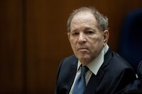 FILE PHOTO: Former film producer Harvey Weinstein appears in court at the Clara Shortridge Foltz Criminal Justice Center in Los Angeles, California, USA, 04 October 2022. Etienne Laurent/Pool via REUTERS/File Photo