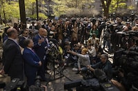Arthur Aidala, an attorney for Harvey Weinstein, speaks during a press conference outside Manhattan Criminal Court, Thursday, April 25, 2024, in New York. (AP Photo/Yuki Iwamura)
