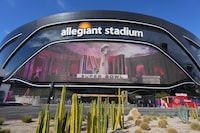Feb 7, 2024; Las Vegas, NV, USA; A general overall view of Allegiant Stadium, the site of Super Bowl 58 between San Francisco 49ers and the Kansas City Chiefs. Mandatory Credit: Kirby Lee-USA TODAY Sports