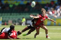 PERTH, AUSTRALIA - JANUARY 28: Breanne Nicholas of Canada in action during the 2024 Perth SVNS women's match between Fiji and Canada at HBF Park on January 28, 2024 in Perth, Australia. (Photo by Paul Kane/Getty Images)