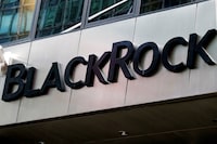 FILE PHOTO: The BlackRock logo is seen outside of its offices in New York City, U.S., October 17, 2016.  REUTERS/Brendan McDermid/File Photo