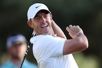 AUGUSTA, GEORGIA - APRIL 11: Rory McIlroy of Northern Ireland reacts after his shot from the 18th tee during the first round of the 2024 Masters Tournament at Augusta National Golf Club on April 11, 2024 in Augusta, Georgia.  (Photo by Warren Little/Getty Images)