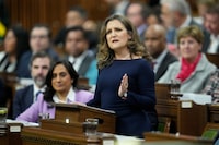 Finance Minister Chrystia Freeland delivered the federal budget in the House of Commons in Ottawa on Tuesday, April 16, 2024. It's now up to the federal government to sell a spending plan it says will help younger Canadians catch up to their elders. THE CANADIAN PRESS/Adrian Wyld