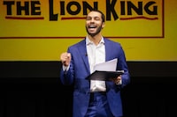 Sebastien Heins, who made his professional acting debut playing young Simba in the original Toronto cast of The Lion King in 2000, hosts a press conference announcing a second locally produced run of The Lion King at the Princess of Wales Theatre in Toronto, Tuesday, November 21, 2023. Casting is set to begin soon and the show will premiere in November, 2024. (Galit Rodan/The Globe and Mail)

�