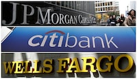 Signs of JP Morgan Chase Bank, Citibank and Wells Fargo & Co. bank are seen in this combination photo from Reuters files.