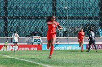 Captain Annabelle Chukwu celebrates one of her three goals in Canada’s 5-0 opening win over Puerto Rico on Friday, Feb. 2, 2024, at the CONCACAF Women’s Under-17 Championship in Toluca, Mexico. THE CANADIAN PRESS/HO-Audrey Magny/Canada Soccer **MANDATORY CREDIT** 