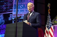 President Joe Biden speaks at the 2023 We Are EMILY National Gala, a fundraiser for EMILY's List, Tuesday, May 16, 2023, in Washington. (AP Photo/Manuel Balce Ceneta)