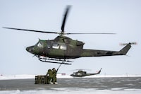 Members deployed on Operation NANOOK-NUNALIVUT conduct HUSO training (Helicopter Underslung Operations) in Rankin Inlet, Nunavut on March 12, 2023. 

Photo by: Corporal Sarah Morley, Canadian Armed Forces Photo
