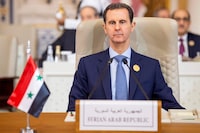This handout picture provided by the Saudi Press Agency (SPA) on November 11, 2023, shows Syrian president Bashar al-Assad during an emergency meeting of the Arab League and the Organisation of Islamic Cooperation (OIC), in Riyadh. Arab leaders and Iran's president are in the Saudi capital on November 11, for a summit meeting expected to underscore demands that Israel's war in Gaza end before the violence draws in other countries. The emergency meeting of the Arab League and the Organisation of Islamic Cooperation (OIC) comes after Hamas militants' bloody October 7 attacks that Israeli officials say left about 1,200 people dead and 239 taken hostage. (Photo by Ahmed NURELDINE / SAUDI PRESS AGENCY / AFP) / RESTRICTED TO EDITORIAL USE - MANDATORY CREDIT "AFP PHOTO / HO/ SAUDI PRESS AGENCY" - NO MARKETING NO ADVERTISING CAMPAIGNS - DISTRIBUTED AS A SERVICE TO CLIENTS (Photo by AHMED NURELDINE/SAUDI PRESS AGENCY/AFP via Getty Images)
