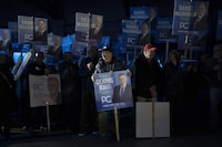 PEI Progressive Conservative supporters attend a rally in Charlottetown, PEI on Saturday, April 1, 2023.&nbsp;Voters in Prince Edward Island will go to the polls today after a nearly month-long provincial election campaign.&nbsp;THE CANADIAN PRESS/Darren Calabrese