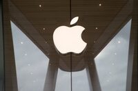 FILE- In this Jan. 3, 2019, file photo the Apple logo is displayed at the Apple store in the Brooklyn borough of New York. European Union fines Apple nearly $2 billion for unfairly favoring its own music streaming service over rivals. (AP Photo/Mary Altaffer, File)