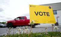 A vote sign is displayed outside a polling station during advanced voting in the Ontario provincial election in Carleton Place, Ont., on Tuesday, May 24, 2022. THE CANADIAN PRESS/Sean Kilpatrick