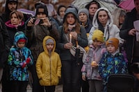 Residents of Bucha qttend commemoration ceremony devoted to the Annyvessary of the liberation of Bucha from Russian occupation. Bucha, Ukraine #1 Mar 2023