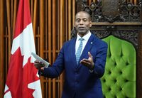 Newly elected Speaker of the House of Commons Greg Fergus speaks in the House of Commons on Parliament Hill in Ottawa on Tuesday, Oct. 3, 2023. Liberal member of Parliament Fergus has been elected the House of Commons Speaker in a historic mid-session vote. THE CANADIAN PRESS/Sean Kilpatrick