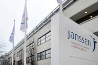 FILE PHOTO: The exterior of Johnson and Johnson's subsidiary Janssen Vaccines in Leiden, Netherlands, March 9, 2021. REUTERS/Piroschka van de Wouw