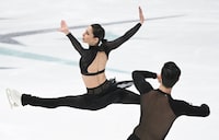 Deanna Stellato-Dudek and Maxime Deschamps perform their pairs routine during practice at the 2024 ISU World Figure Skating Championships in Montreal, Tuesday, March 19, 2024. THE CANADIAN PRESS/Graham Hughes