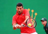 Tennis - ATP Masters 1000 - Monte Carlo Masters - Monte Carlo Country Club, Roquebrune-Cap-Martin, France - April 9, 2024 Serbia's Novak Djokovic in action during his round of 32 match against Russia's Roman Safiullin REUTERS/Denis Balibouse
